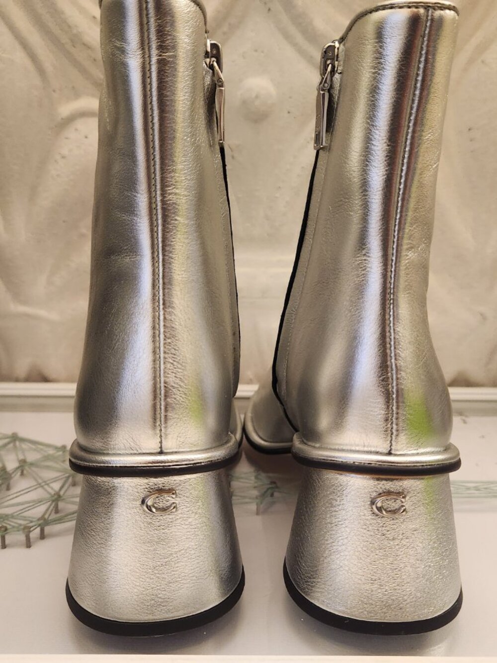 Coach "Gigi" Silver Leather Booties. NIB. Size 7 - Picture 11 of 16
